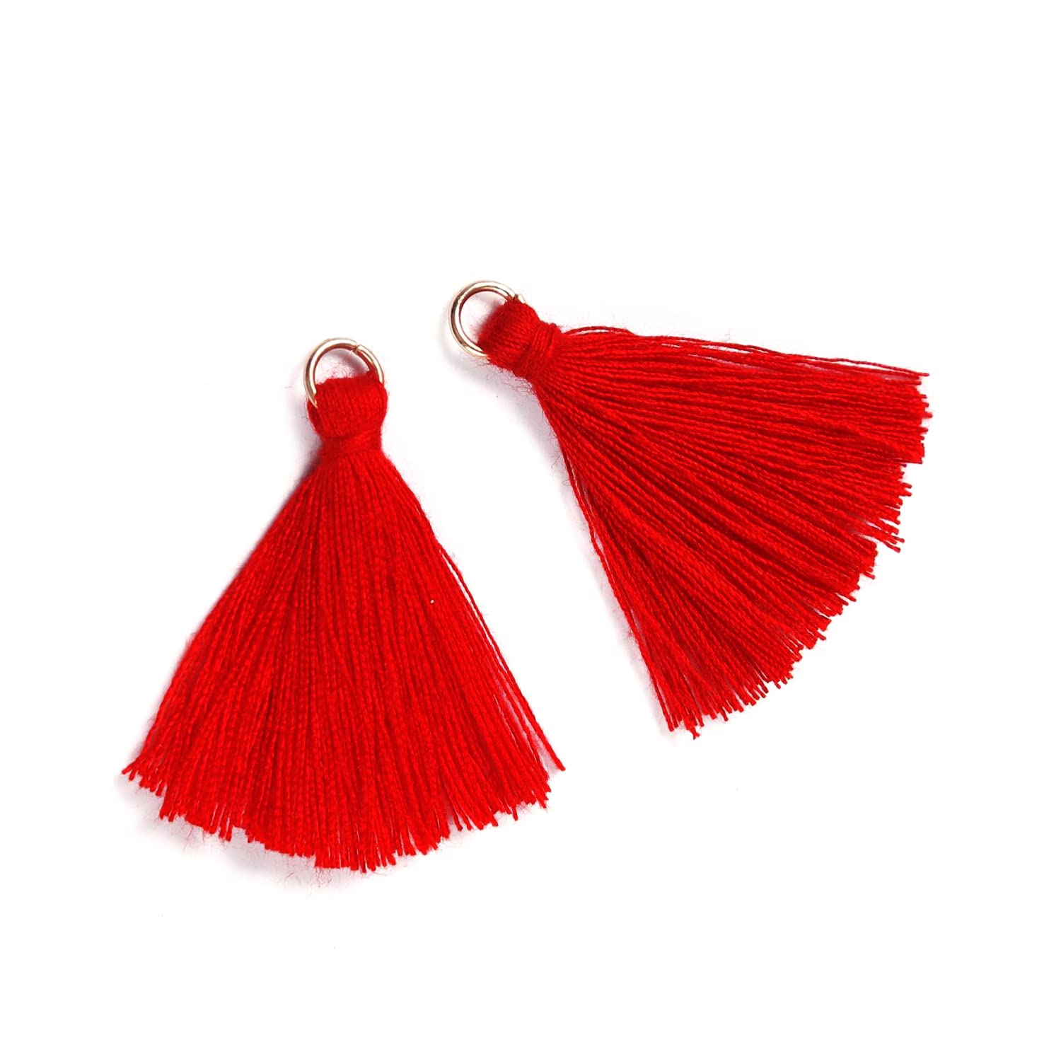 Duories Pack of 50 Mini Tassel Pendants, 3 cm Cotton Fringe Tassel Tassel Bracelet Key Chain Craft Tassel for Earrings Jewellery Making Bags Bookmark DIY Craft Accessories, Red