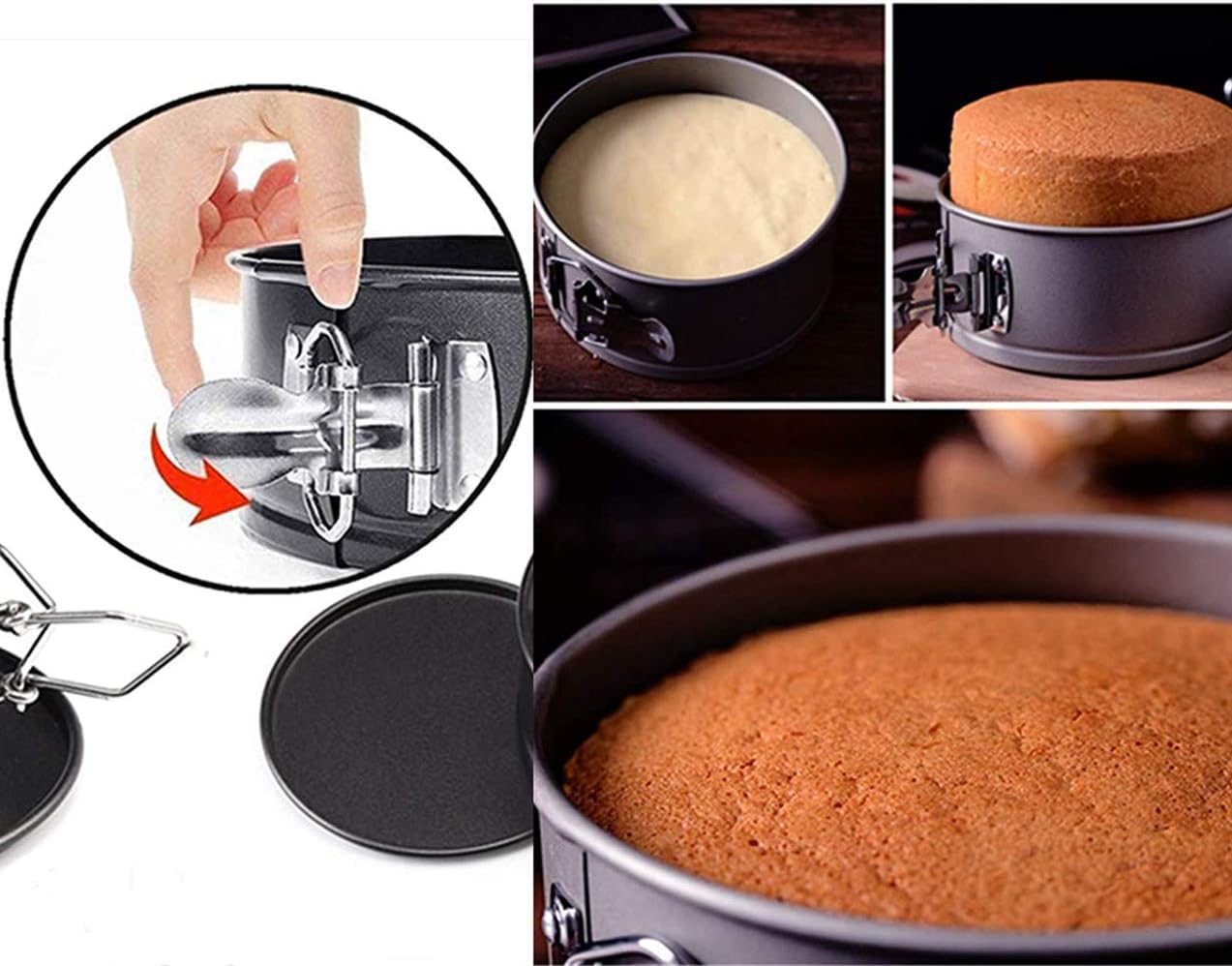 Springform Pan Set, 3Pcs Mini Nonstick Heart/Round/Rectangle (5"+5"+10") Leakproof Cheesecake Pan Baking Pans Household Detachable with Lock Cake Mold: Kitchen & Dining