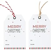 50 Pcs Christmas Gift Tags with String,Merry Christmas Tags,Paper Gift Tags for Gift Wrapping,Holiday Present Wrap Tags Christmas Design for Xmas Parties and Celebration