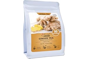 FullChea - Ginger Tea Bags, 2g*50 Teabags - Premium Ginger Root Tea Bag - Warm & Spicy - Non-GMO - Caffeine-free - Support Digestion & Boost Immunity
