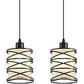 2 Pack Pendant Light Kitchen Island Pendant Lighting, Hanging Light with Spiral Cage Frosted Glass Shade, Black Modern Indoor