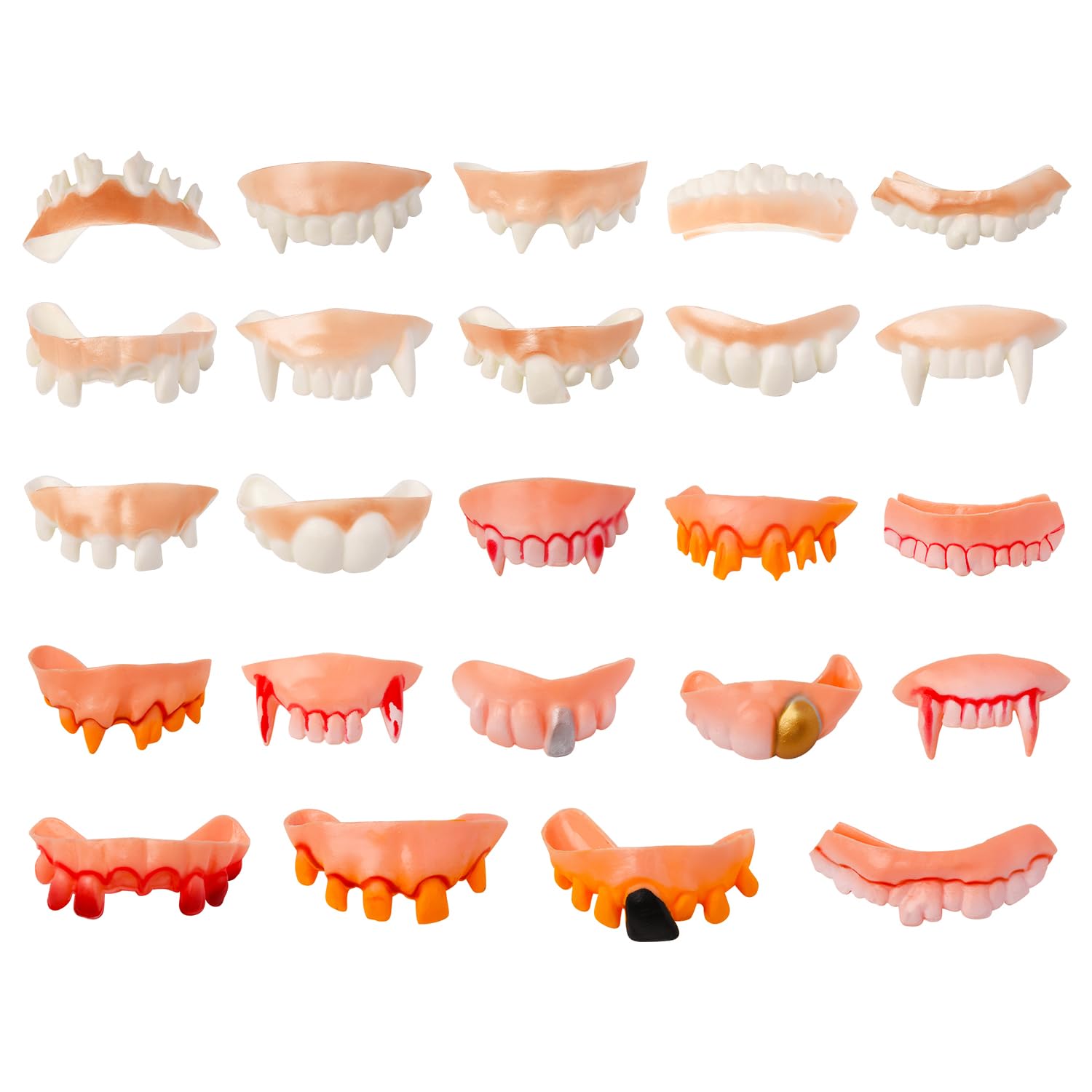 HIXNUG 24 Pieces Halloween Fake Teeth Demon Teeth Gnarly Vampire Bob Denture Teeth for Halloween Masquerade Costume Favors
