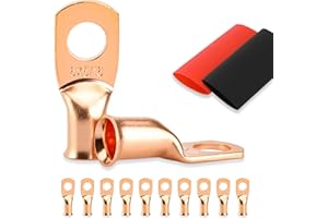 10PCS Battery Cable Ends, 6 Gauge Wire Connectors 5/16 Copper Wire Lugs, Bare Copper Eyelets with Heat Shrink Tubing by HOUSUN
