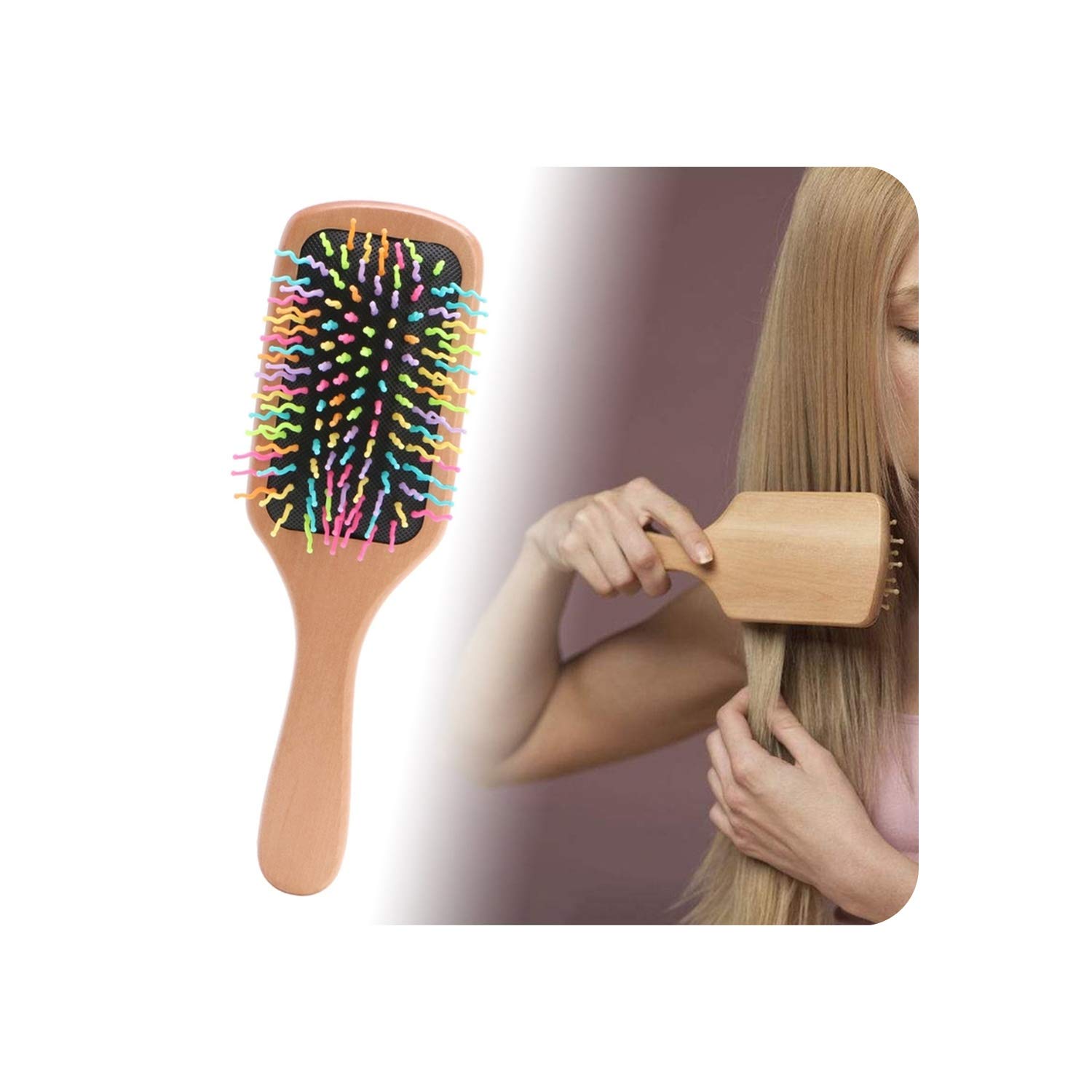 Amazon Com Rainbow Natural Wood Hair Brush Hair Care Spa Massage