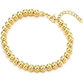 COOLSTEELANDBEYOND Women 18K Gold-Plated Color Beaded Bracelet with Adjustable Chain, Classic Jewelry for Everyday