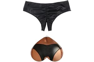 ohmydear Crotchless Leather Booty Shorts Sexy Lingerie Panties Black Thong Underwear Hipsters Rave Bottoms for Women