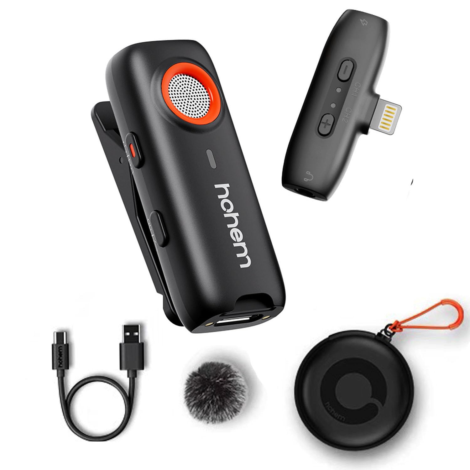 hohem MIC-01 Wireless Lavalier Lapel Microphone for iPhone iPad, MFi Certified, Remote Contro,100m(328ft),7.5Hr Recording Plug-Play Microphone for Record Vlogs, Live Stream (1 TX + 1 RX)