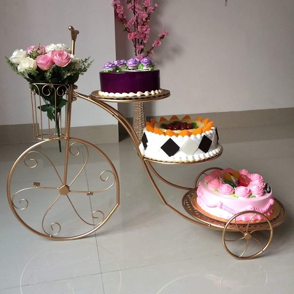 VIVIANE Creative Wrought Iron Cake Stand, Bicycle Wedding Three-layer Pastry Rack, Birthday Multi-layer Dessert Display Stand (Color : Gold, Size : Small)