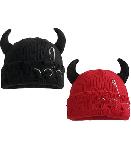 ZITEZHGO Kawaii Devil Horn Knit Beanie Hat for Women Men Girl Y2K