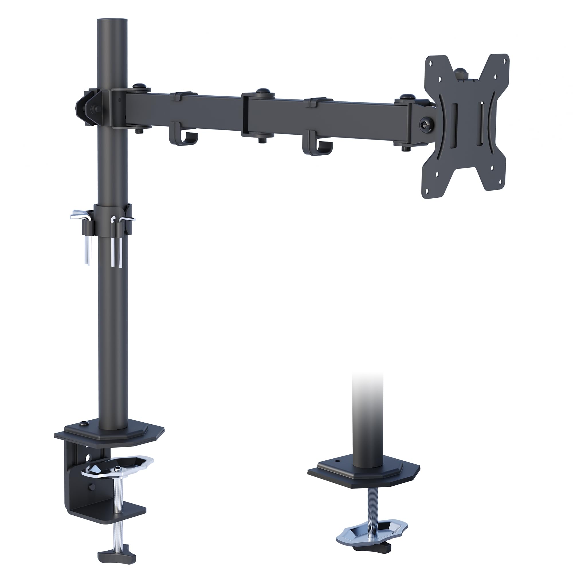 BONTEC Single Monitor Arm Desk Mount, Height Adjustable, Tilt, Swivel, Rotation for 13-32 Inch LCD LED Screens, VESA 75x75mm/100x100mm, Up to 8kg, Ergonomic, Space-Saving, Desk Clamp & Grommet Base