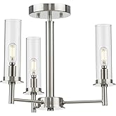 Progress Lighting Kellwyn Collection 3-Light Brushed Nickel Clear Glass Transitional Semi-Flush Mount Convertible Ceiling Lig