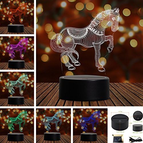 Horse 3D Touch Table Desk Lamps, Tony 7 Color Changing Lights with Acrylic Flat &amp; ABS Base &amp; USB Charger