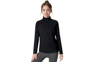 ZUEMET Girls Long Sleeve Shirts Quick Dry Athletic Tops Quarter Zip Pullover Kids Teens Sportswear for Golf Yoga Tennis 5-14 Years