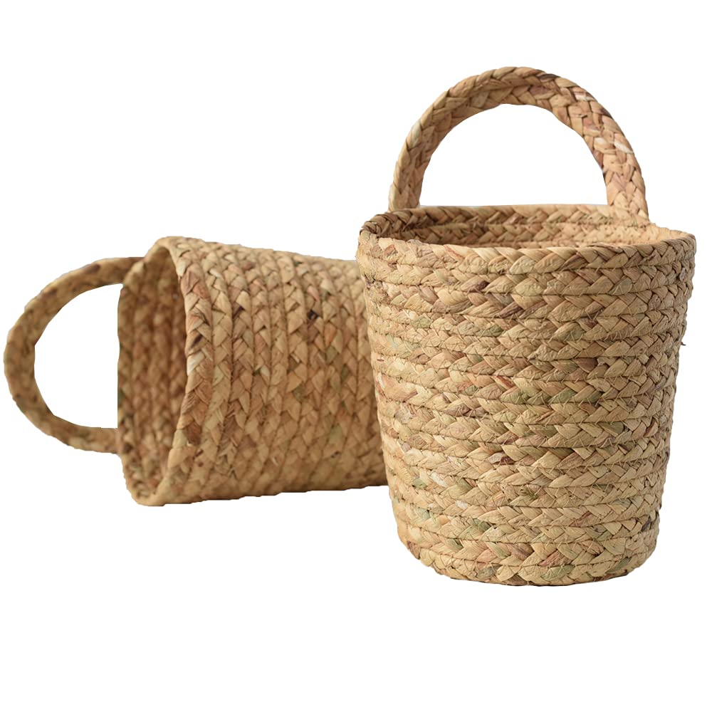 BSLVWG Seagrass Woven Storage Baskets Set of 2,Hand Woven Basket Indoor Outdoor Storage Flower Cover Containers for Modern Home Decor Storage,Hanging Baskets Organizer,Garden Plant Baskets (Brown)