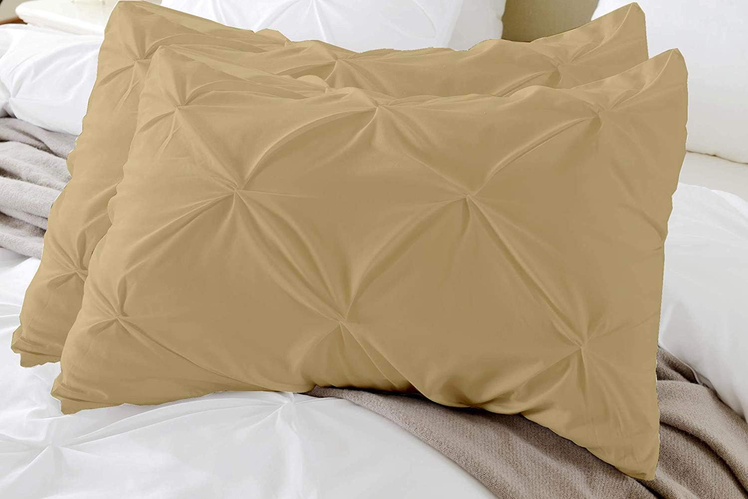 Queen Pillow Shams Set of 2 Pinch Pleated Taupe Pillow Shams Queen 20X30 Pinch Pillow Covers 100% Soft Egyptian Cotton 600 Thread Count Hotel Class Bedding Queen Size Decorative Pillow Shams Set