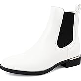 Viapipa Stylish Women's Waterproof Chelsea Boots - Round Toe, Anti-Slip Rubber Sole, White Leather Business Casual Ankle Booties