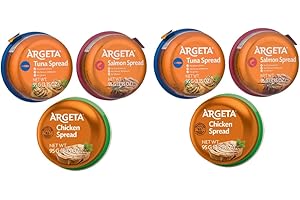 MOVEX Argeta Pate Spread Variety Pack, 6 Pack (2 Chicken, 2 Tuna, 2 Salmon), Orange/blue/red/green