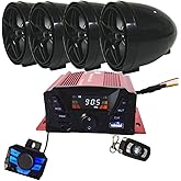 12V 4 Channel UTV ATV Golf Cart Motorcycle Weatherproof Bluetooth Speakers MP3 Music Player Sound Audio Stereo Amplifier System AUX in USB SD FM Radio Motorbike Speaker