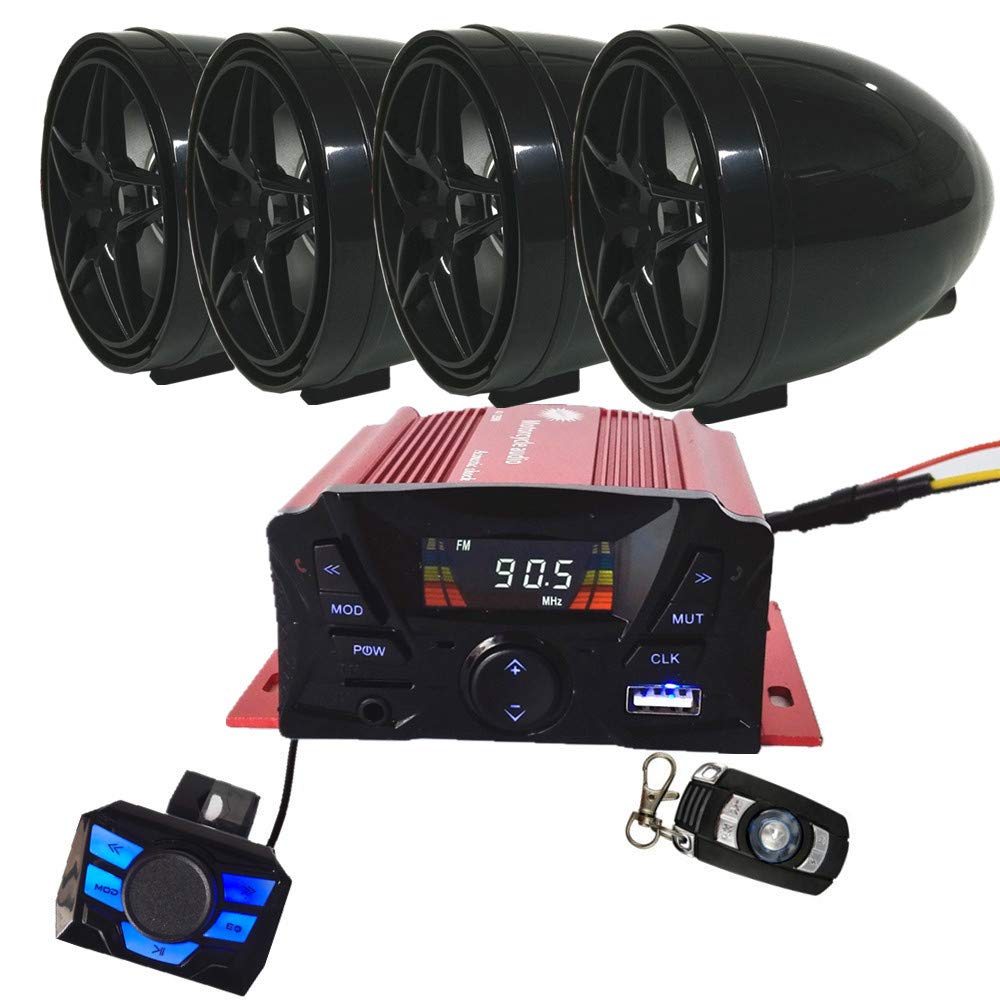 Photo 1 of 12V 4 Channel UTV ATV Golf Cart Motorcycle Weatherproof Bluetooth Speakers MP3 Music Player Sound Audio Stereo Amplifier System AUX in USB SD FM Radio Motorbike Speaker