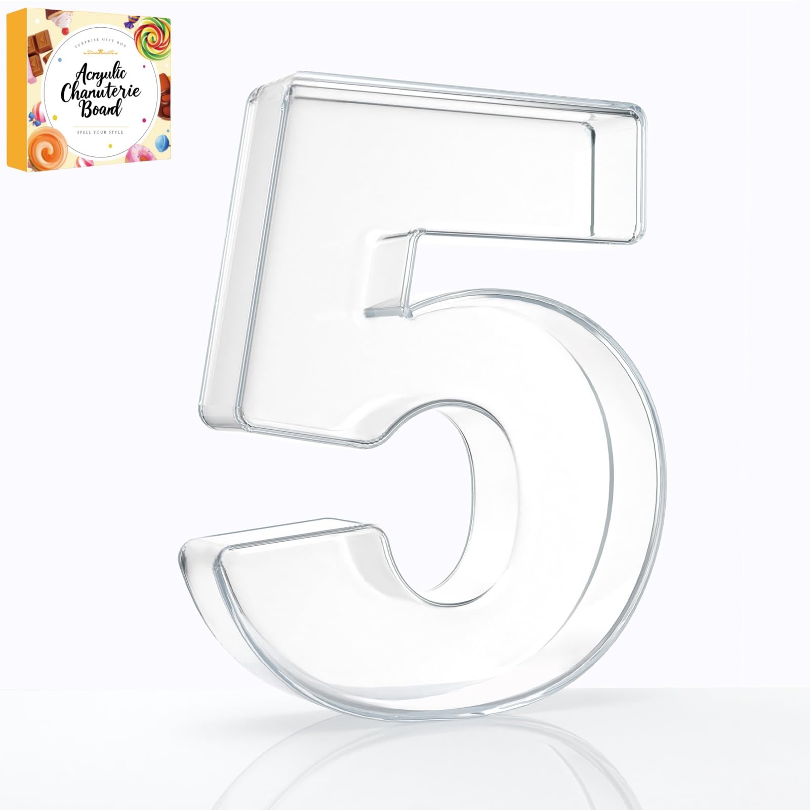 Photo 1 of 10" Acrylic Charcuterie Letters Fillable Tray, Reusable Alphabet Number Shaped Serving Plates for Charcuterie Board, Display Fruit, Candy, Cake, Party Decor, Birthday, Anniversary?5?