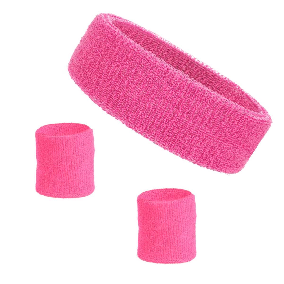Sweatbands Set with Sports Headband Wristbands,3 PCS Sweatbands Headband Wristband Set Athletic Cotton Sweat Band for Sports for Tennis Working Out Boxing Gym Exercise Pink
