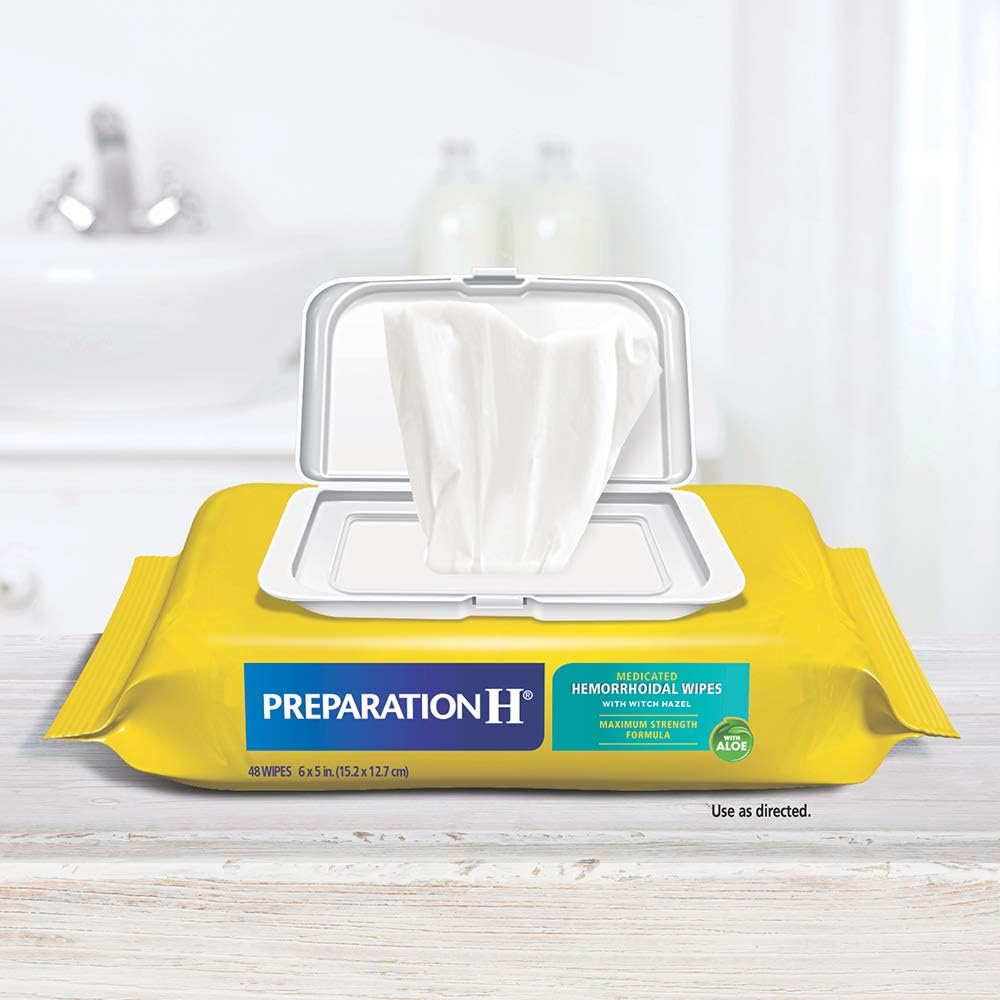 Preparation H Flushable Medicated Hemorrhoid Wipes, Maximum Strength Relief with Witch Hazel, Pouch (2 x 48 Count, 96 Count): Health & Personal Care