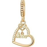 QeenseKc Heart Sister Dangle Charm Cubic Zirconia Bead Compatible with Pandora Bracelet Women