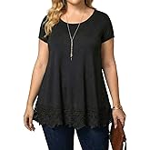 XiaoMaAnJi Plus Size Tunic Tops for Women Blouses Shirt Loose Fit Lace Extender Short Sleeve Halloween