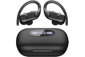 Catitru Wireless Earbuds Bluetooth Headphones 80Hrs Playback Ear Buds with Wireless Charging Case & Dual Power Display Over-Ear Stereo Bass Earphones with Earhooks for Sports/Workout/Running