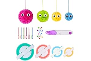 RRIGO Pom Pom Maker, 4 Sizes Pompom Maker Tool Set for Fluff Ball Weave DIY Wool Yarn Knitting Craft Project for Kids and Adult +10PS Knitting Stitch Markers+10PS Plastic Needles+1PS Scissors