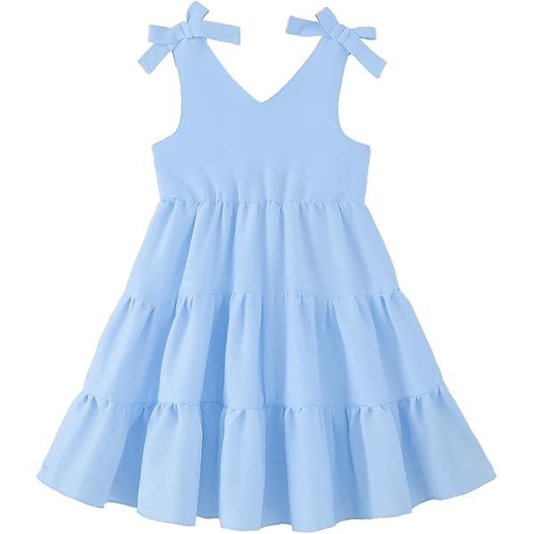 Amazon.com: Toddler Girls Flying Sleeve Striped Dress V Neck Ruffle Trim  Sleeveless Button Front Flared A Line Beach (Blue, 8 Years): Clothing,  Shoes & Jewelry