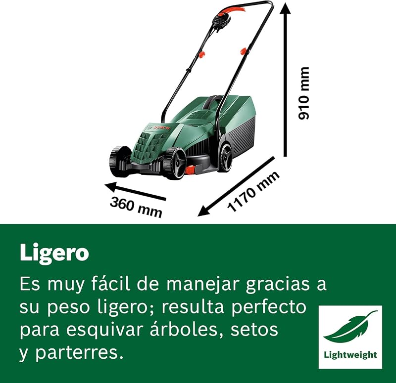 Cortador de relva com fios Bosch EasyRotak 32-235 (potência do motor de 1200 W, largura de corte: 32 cm, cesto coletor de 31 litros, adequado para pequenos jardins)