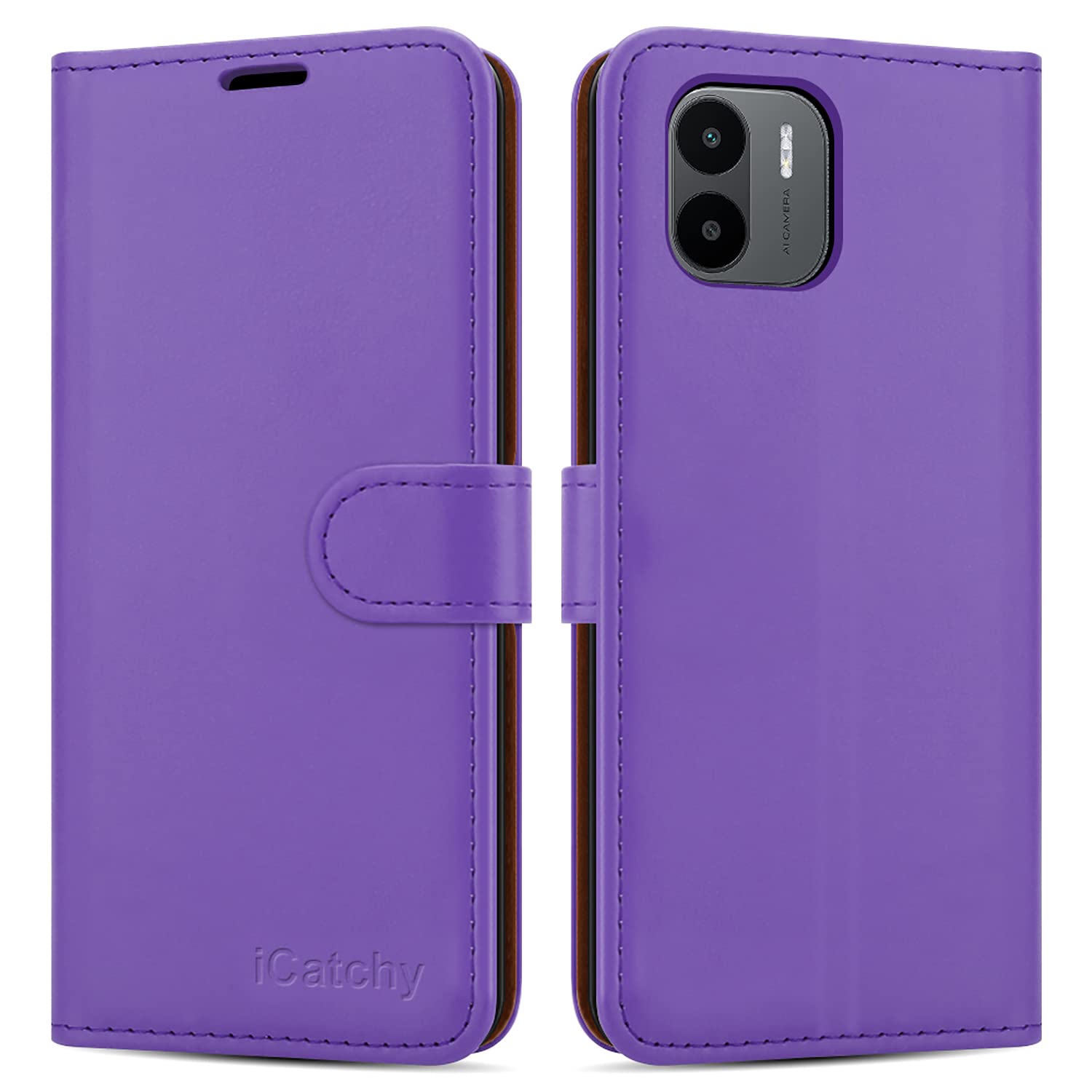 iCatchy for Xiaomi Redmi A1 Case Leather Wallet Book Flip Folio cover with Card Slots and Kickstand View for Xiaomi Redmi A1 Phone (Lilac)