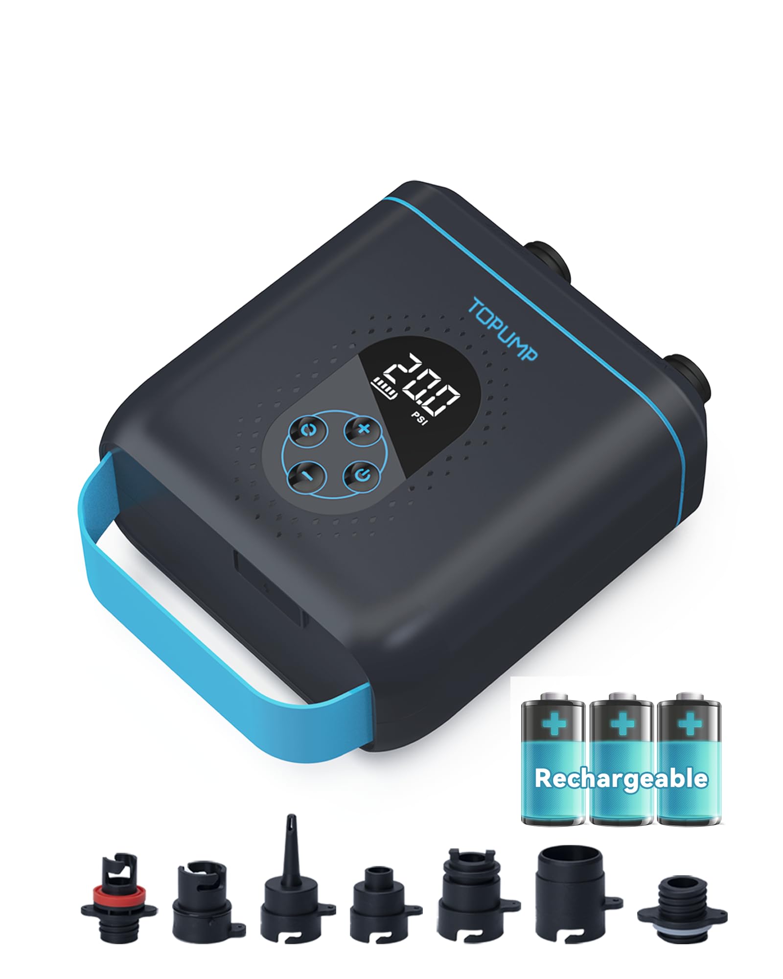 TOPUMP Paddle Board Electric Pump TPS260-20PSI Portable Rechargeable SUP Air Pump, Dual Stage Inflation & Deflation, Auto-Off for Stand Up Paddle Boards, Surfing Kite, Tent, Boat