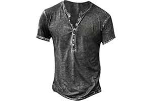 AMXYFBK Men's Distressed Henley Shirts Vintage Long Sleeve Button Down Tops Casual Washed Basic T-Shirt