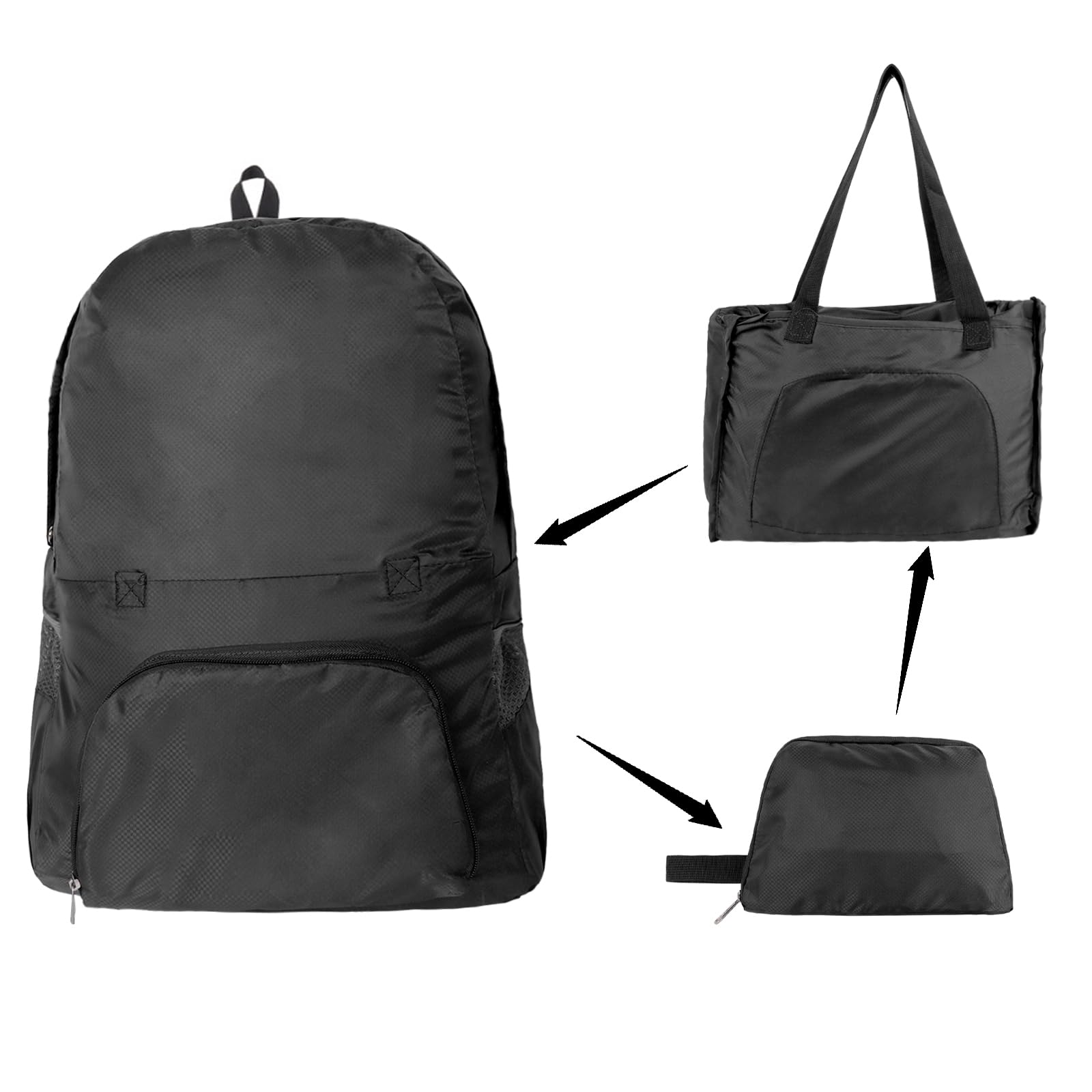 AuGiueam Versatile Foldable Backpack - 2 in 1 Waterproof Daypacks for Travel Camping Cycling Outdoor Sports, Small Rucksack 35L (Black)