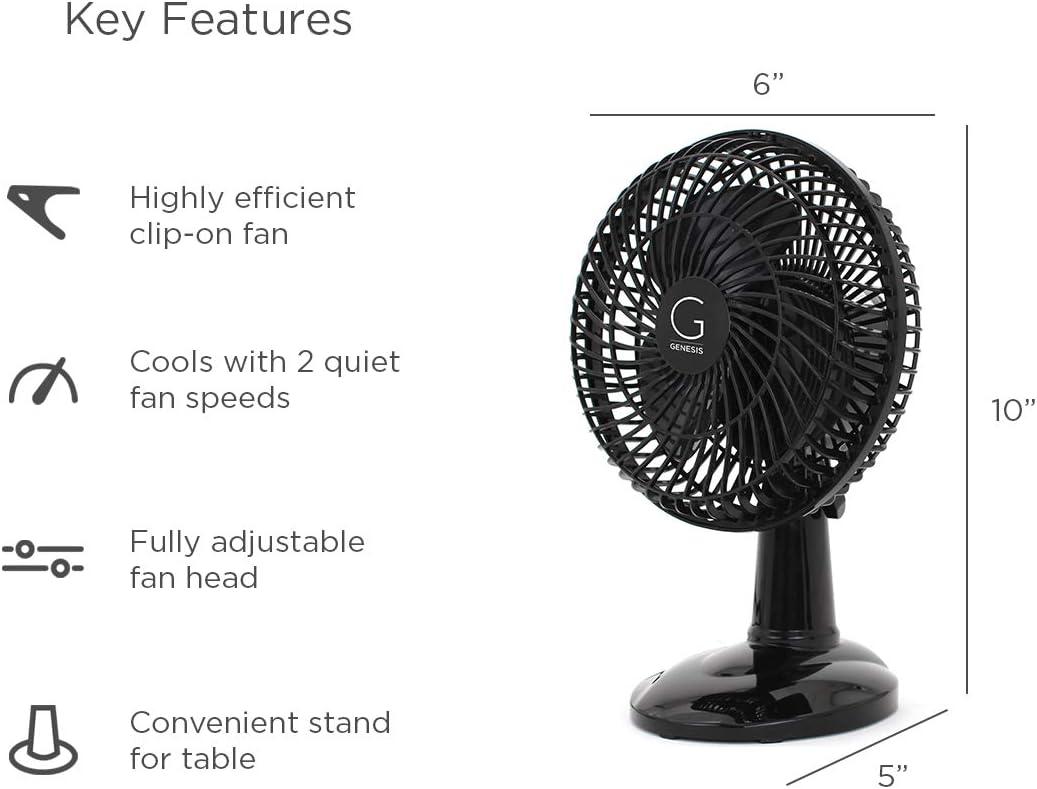 Genesis 6-Inch Clip Convertible Table-Top & Clip Fan Two Quiet Speeds - Ideal For The Home, Office, Dorm, More Black: Home & Kitchen