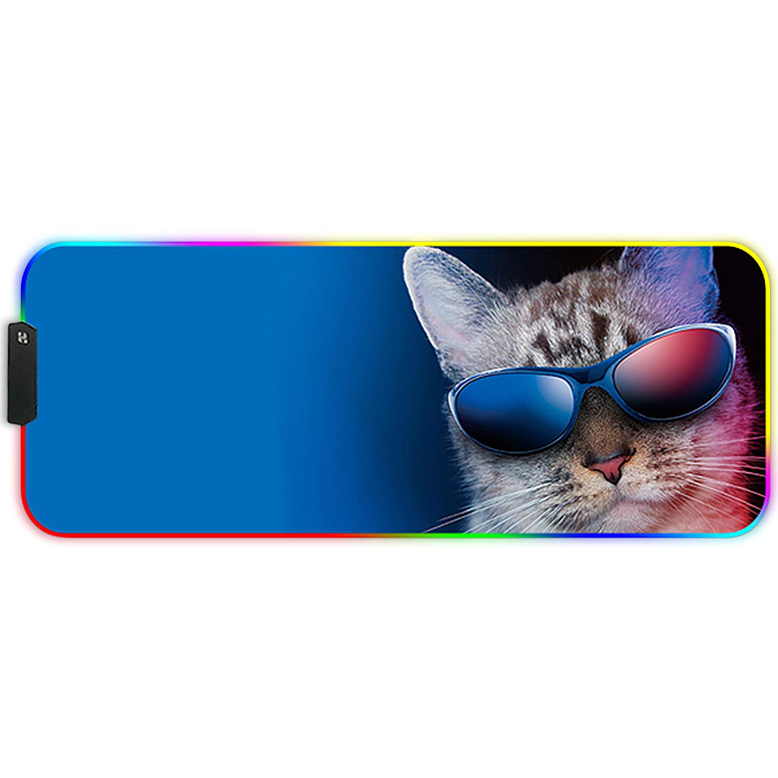 DORRISO Large RGB Gaming Mouse Mat Pads 800x300x4mm Led Mousepad Soft Computer Keyboard Mice Mat for Macbook, PC, Laptop, Desk Gaming Mouse Pads Cat