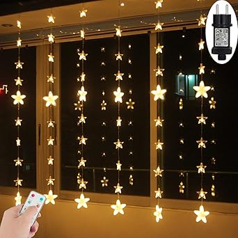 LED Lichtervorhang Sterne Warmweiß Fenster für Innen Außen Weihnachten Geburtstag Party Hochzeit IP44 24V Niederspannung 8 Mo
