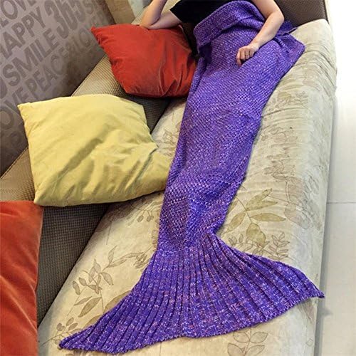 LOVEBY Handmade Knitted Mermaid Tail Blanket Comfortable Soft Mermaid Blanket for Adults 71"*31"(180*80cm)Purple(S)