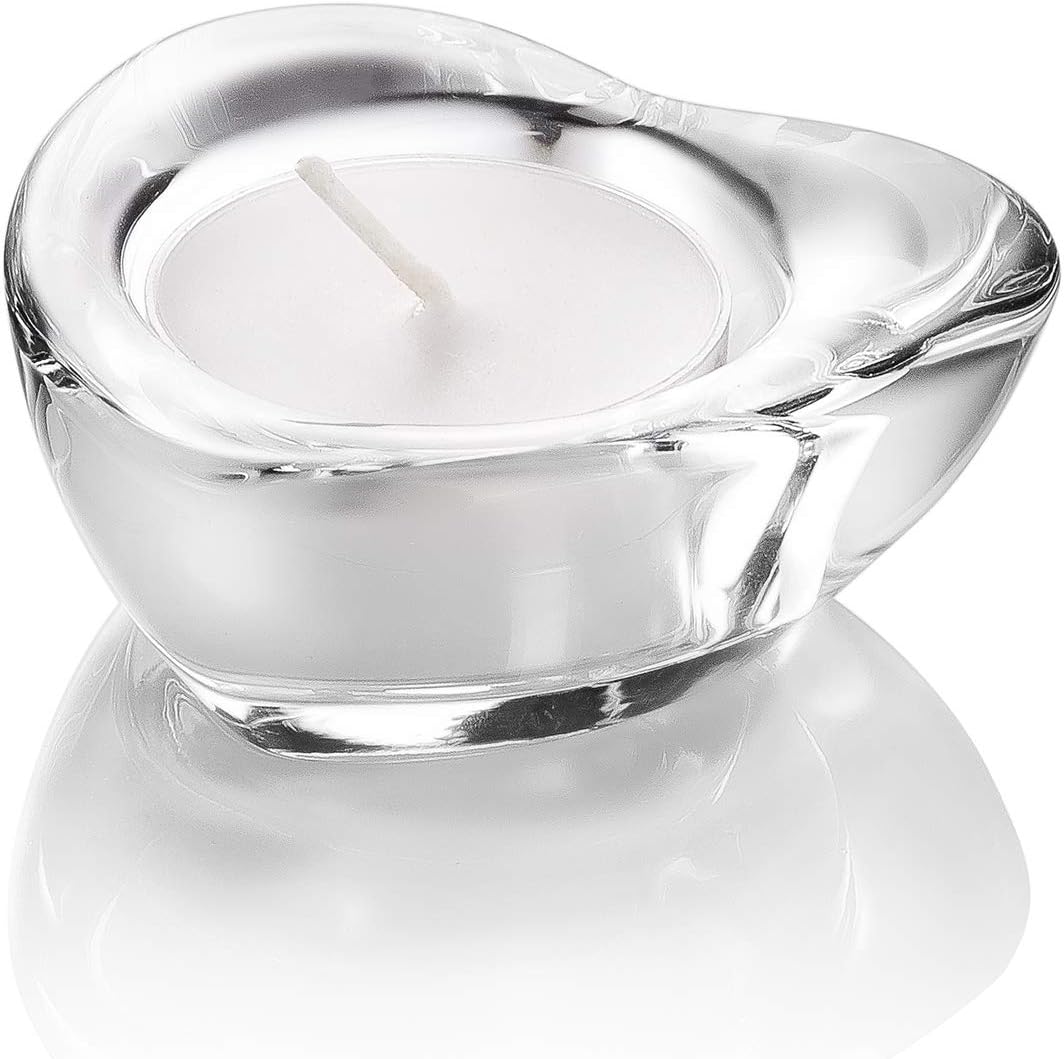Elivia Clear Tealight Candle Holders - Set of 24, Heart-Shaped Chunky Glass Candle Holder, 2.9" Diameter - CH02: Kitchen & Dining