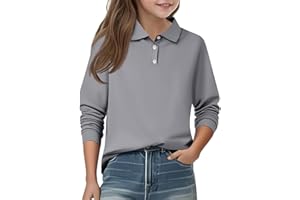 WUJIJIA Girls' Long Sleeve Polo Shirt Classic Solid Color Soft Top School Uniform Casual Wear for Kids