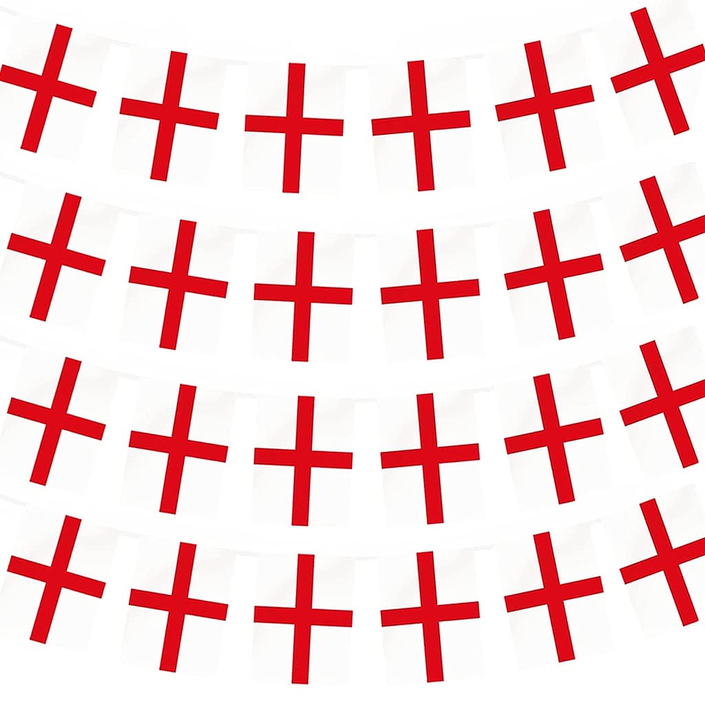 32.8ft England Bunting Banner With 30 Rectangular Flags,World Cup 2022 Bunting,10m England St Georges Cross Flag Bunting for World Cup Decorations 2022,Celebrations St Georges Day,Bars,Football Match