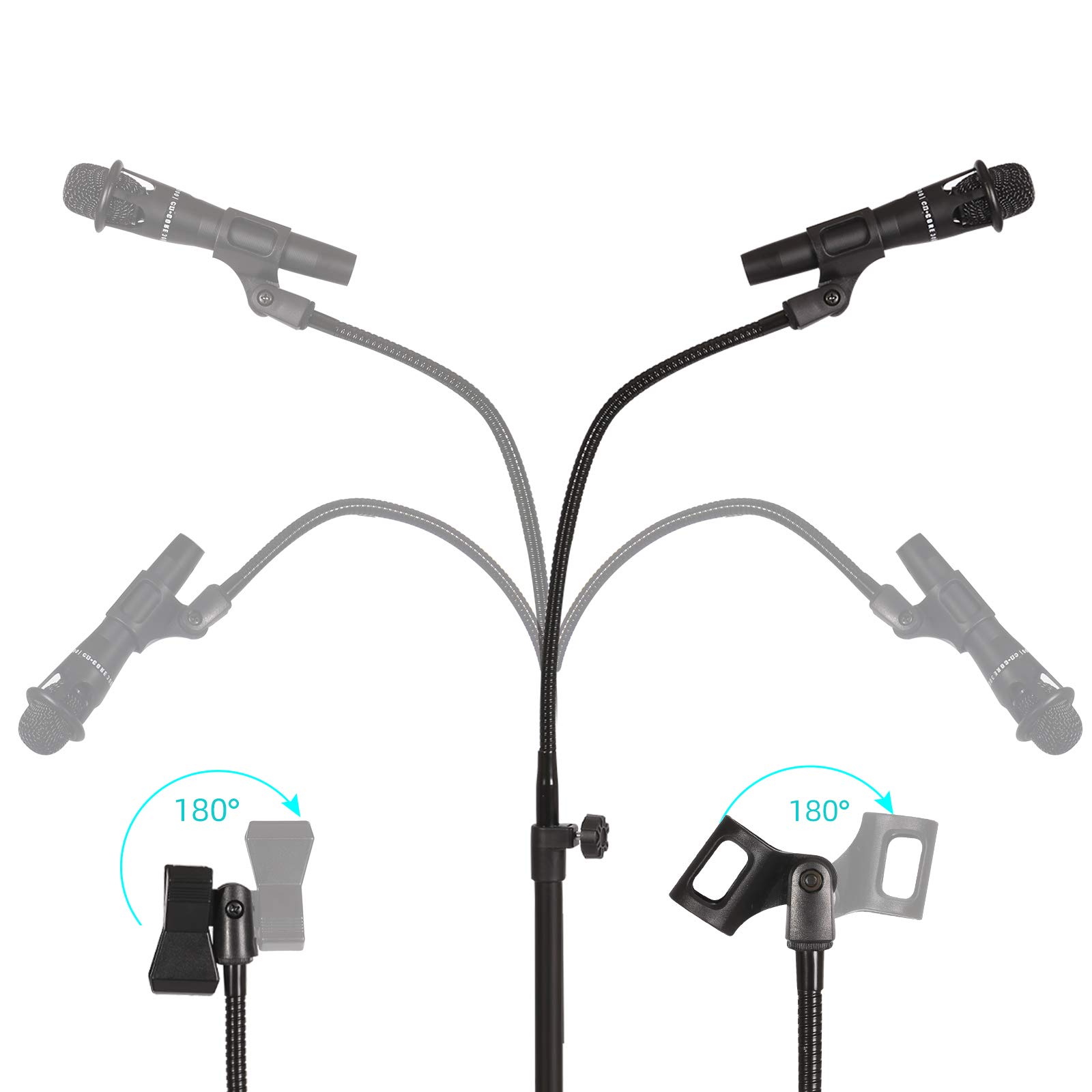 Microphone Stand Boom Mic Stand-Kangziliang Mike Stand Gooseneck Microphone Stand Tripod Adjustable Height 3'- 6' with Mic Clips and 3/8
