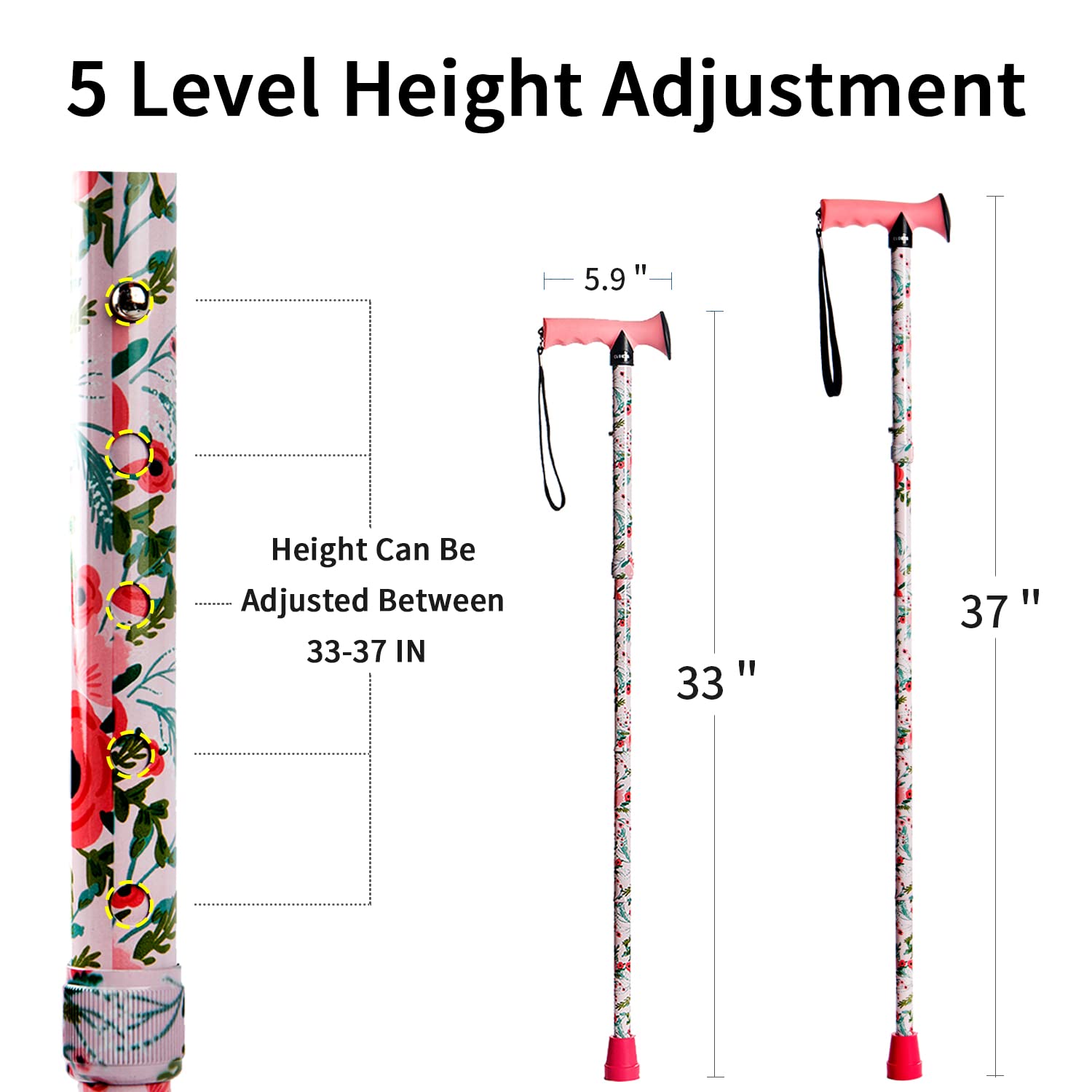 CLOKTA Walking Cane for Men and Women, Foldable Floral Lightweight Adjustable Portable for Folding Canes, Comfortable T-Handle for Seniors Adults