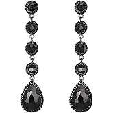 BriLove Women's Elegant Wedding Bridal Crystal Beaded Teardrop Chandelier Dangle Earrings