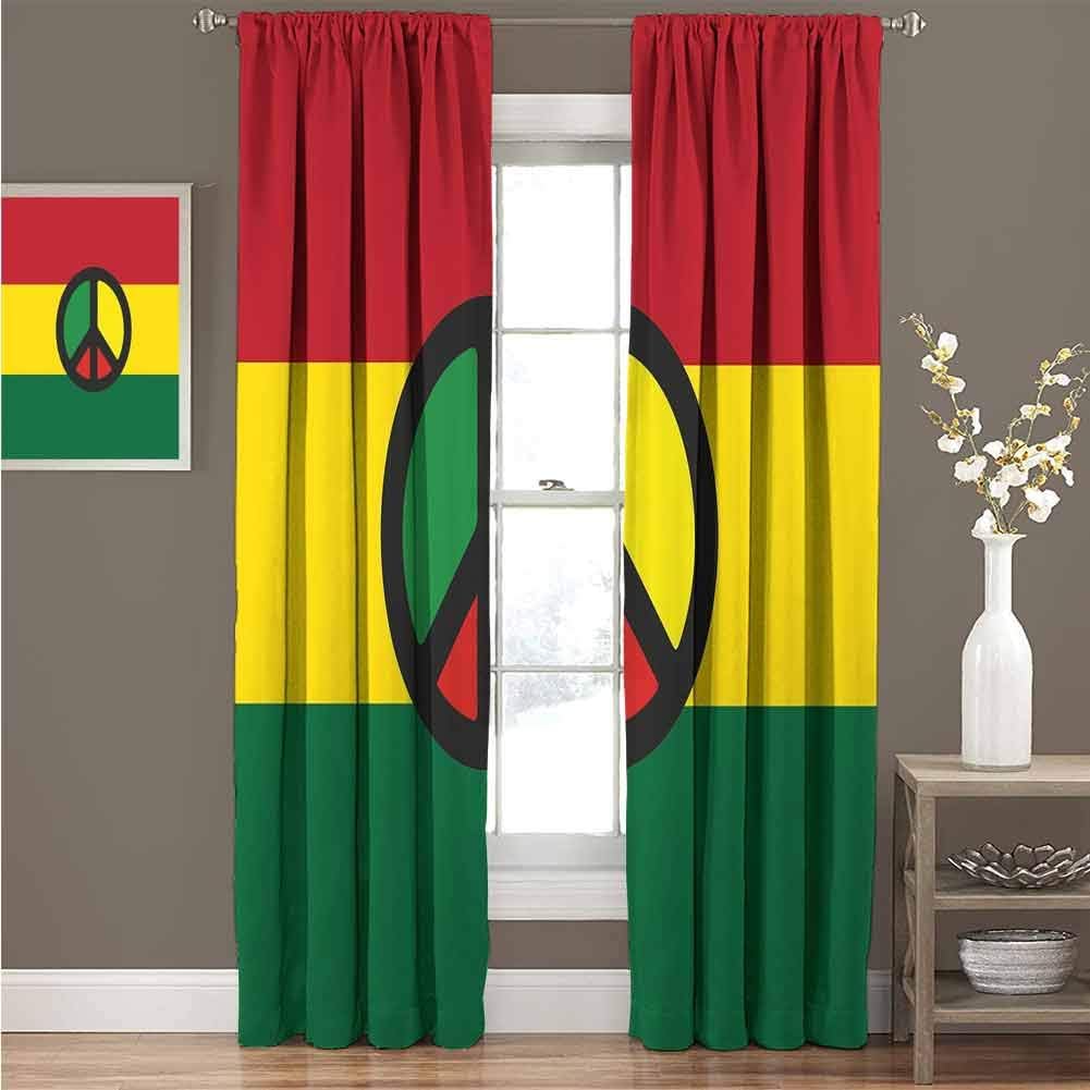 Jamaican Solid Grommet Thermal Blackout Curtains Reggae Culture Peace