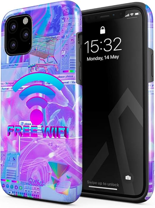 Amazon Com Glitbit Compatible With Iphone 11 Pro Max Case Free Wifi Vaporwave Oldschool Retro 90s 90s Purple Aesthetic Computer Glitch Heavy Duty Shockproof Dual Layer Hard Shell Silicone Protective Cover