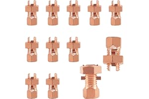 EVARSOL ​12 Pack Split Bolt Connectors Solid Copper Grounding Clamps for 6 AWG Bare Wires, Electric Fence & Industrial Bonding (TJ-16)​