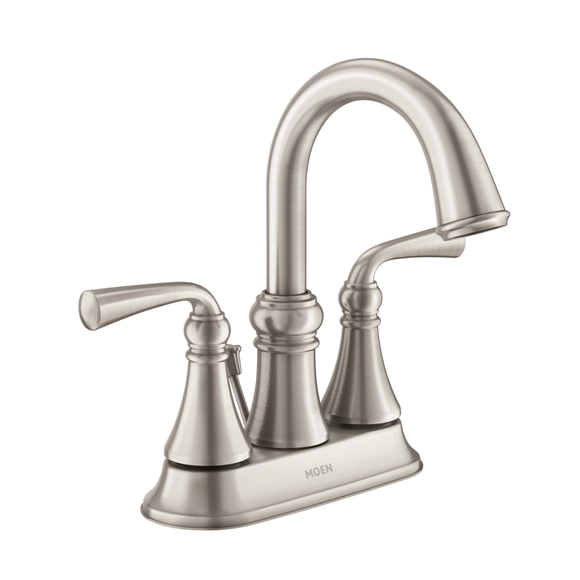 Moen Wetherly Spot Resist Brushed Nickel Two-Handle Centerset Bathroom Faucet with Drain Assembly, WS84850SRN Image